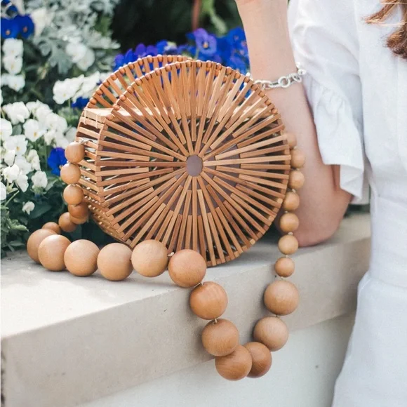 Cult Gaia Luna Wooden Bamboo Round Beaded Bag - Picture 4 of 9